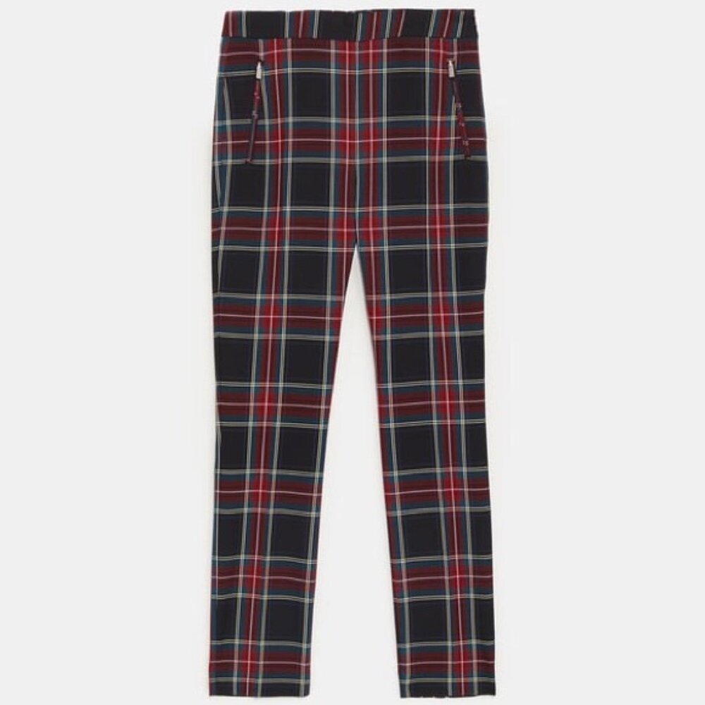 Zara Plaid Skinny Ankle Pants With Zipper Detail Size S EUC - Picture 3 of 10